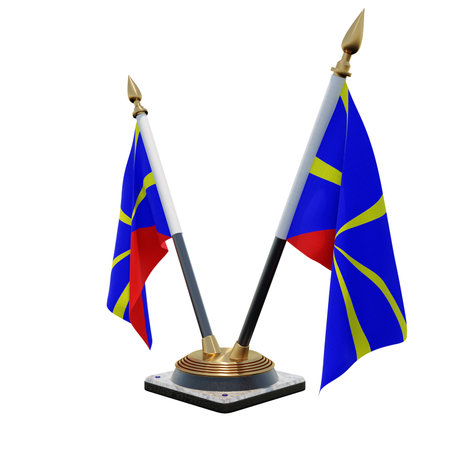 Reunion Radiant Volcano 3d illustration Double V Desk Flag Standの写真素材