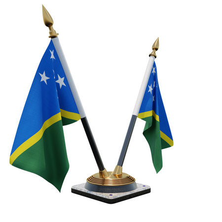 Solomon Islands 3d illustration Double V Desk Flag Standの写真素材