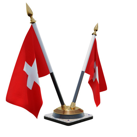 Switzerland 3d illustration Double V Desk Flag Standの写真素材