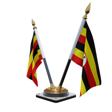 Uganda 3d illustration Double V Desk Flag Standの写真素材