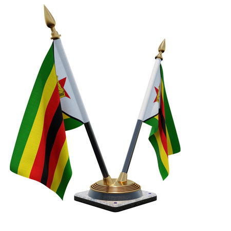 Zimbabwe 3d illustration Double V Desk Flag Standの写真素材