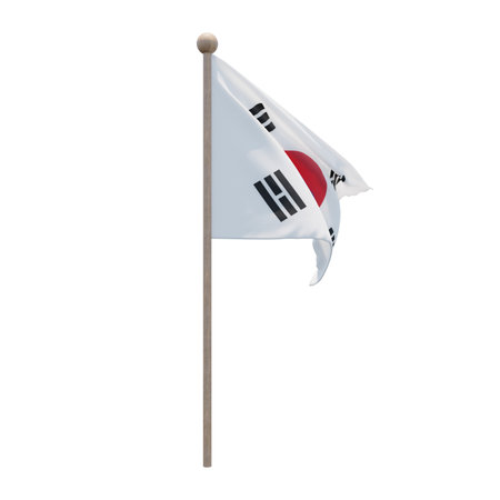 South Korea 3d illustration flag on pole. Wood flagpoleの写真素材