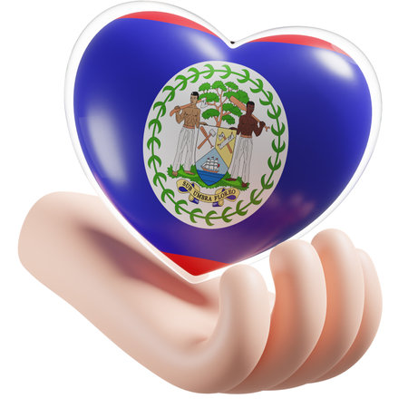 Belize flag with heart hand care realistic 3d texturedの写真素材