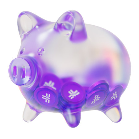Threshold (T) Clear Glass piggy bank with decreasing piles of crypto coins. Saving inflation, financial crisis, and losing money concept. 3d illustrationの写真素材