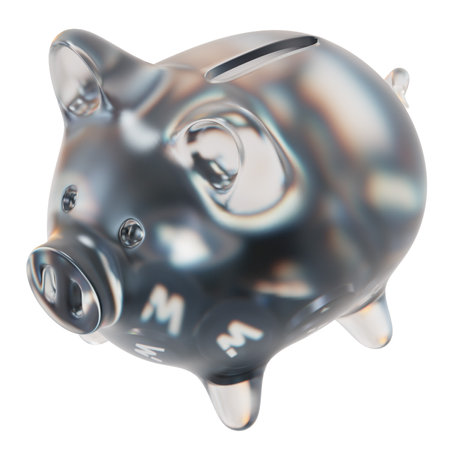 WOO Network (WOO) Clear Glass piggy bank with decreasing piles of crypto coins. Saving inflation, financial crisis, and losing money concept. 3d illustrationの写真素材