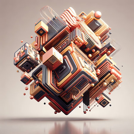 Abstract technology concept with circuit board. 3D Rendering, 3D illustrationの素材