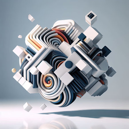 Abstract 3d rendering of chaotic geometric shape. Modern background design.の素材