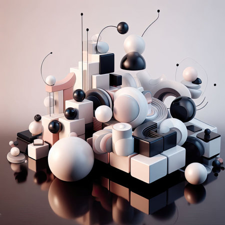 3d abstract geometric composition, minimalistic style, 3d renderの素材