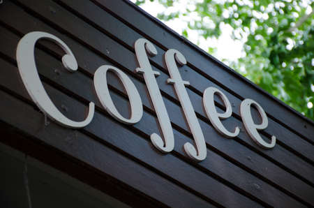 fascia board  coffee shop make from woodの写真素材