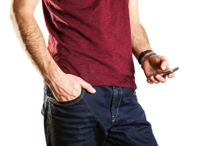 Man typing text message 