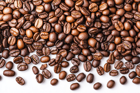 Coffee beans on a white background. Close-up.の素材