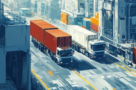 Cargo container truck in the port. Logistics and transportation conceptの素材