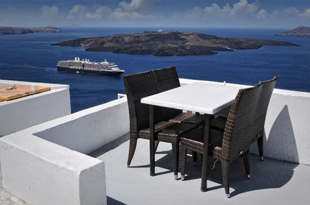 Panoramic view from Oia,Santoriniの写真素材