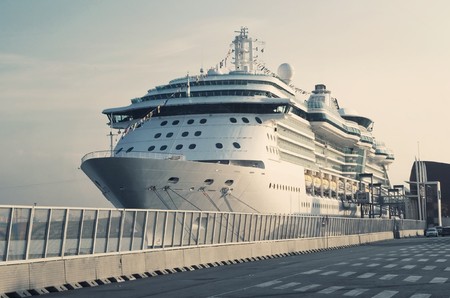 Passenger Transatlantic Cruise Liner Docked at Barcelona Passenger Terminal , Spain の写真素材