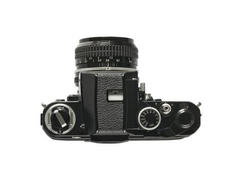 isolated top view of a vintage professional film cameraの写真素材