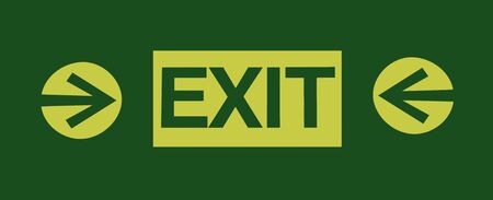 Exit sign with two arrows isolated on green backgroundの写真素材