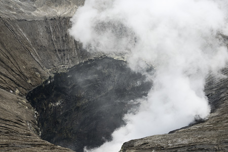 View inside the active volcano crater at Mt. Bromo, Tengger Semeru National Park, East Java, Indonesia.の写真素材