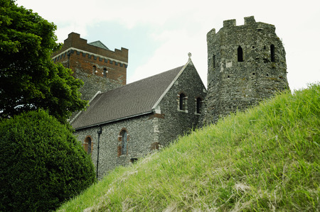 Medieval Dover Castle on the hill above Dover, United Kingdomの写真素材