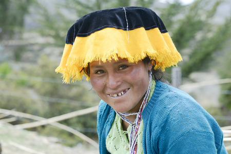Portrait of a Quechua Indian woman from the Paru Paru Community, Andes Mountain, Peruのeditorial素材