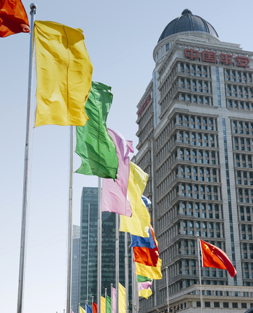 Shanghai cityscape. Historic building and modern skyscrapers in downtown Shanghai.