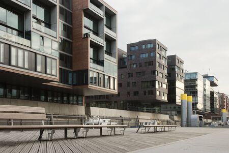 Modern Apartment Houses In the Waterfront, Hafencity, Hamburg, Germanyの写真素材