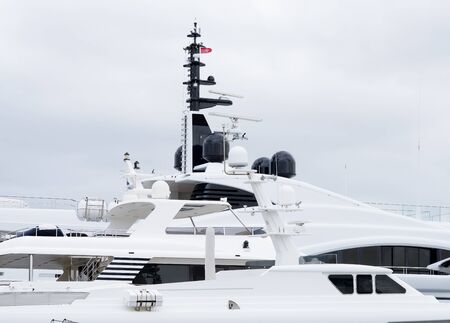 Marine satelite domes, GPS navigation and radar equipment on large yachts