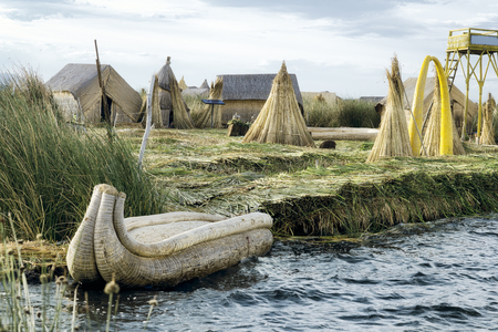 The Uros Floating Islands on Lake Titicaca, Peruの写真素材