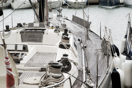 Sailboat moored at the Porotmaso Marina in St. Julian Maltaの写真素材