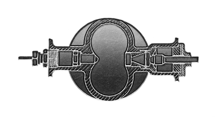 Horizontal section of an industrial part of a machine isolated over white backgroundの写真素材