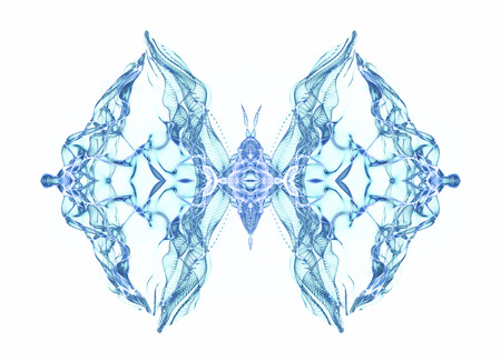 Abstract conceptual design. Blue butterfly over white backgroundの写真素材