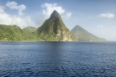 View of the famous Piton mountains in St Lucia, Eastern Caribbeanの写真素材