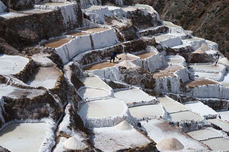 The Maras salt ponds located at the Peru's Sacred Valleyの写真素材