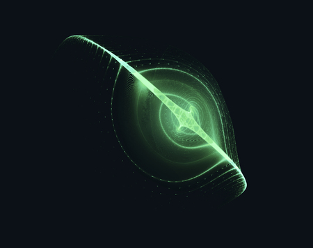 Glowing Futuristic Saucer Shaped Spaceship On Dark Backgroundの写真素材