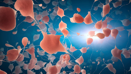Neurons sending pulsating electric impulses and communicating with each other. Concept For Neurological Diseases, Tumors And Brain Surgeryの写真素材