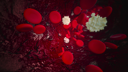 White And Red Blood Cells Flowing Through Blood Vessel. Medical Science And Research, Healthcare Conceptの写真素材