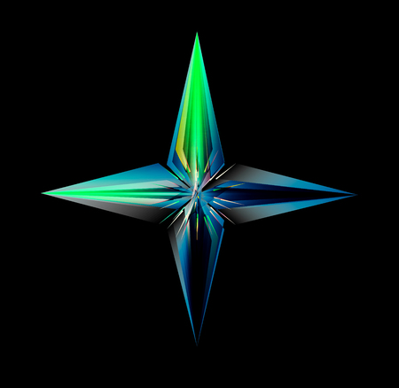 Glowing Four Point Star Isolated On Black Backgroundの写真素材