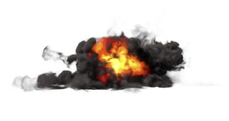 Ground Explosion With Thick, Heavy Smoke Isolated On White Backgroundの写真素材