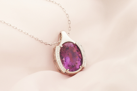 White Gold Pendant With Amethyst And Diamondsの写真素材