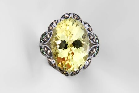 White Gold Ring With Quartz And Diamondsの写真素材