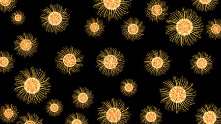 Golden Flowers Isolated On Black Backgroundの写真素材