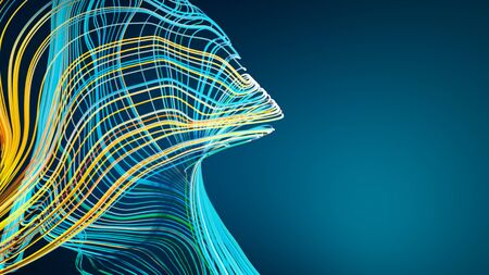 Abstract Colorful Curved Lines On Graduated Blue Backgroundの写真素材