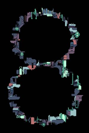 The Number Eight Isolated On Black Background. Futuristic Concept Design