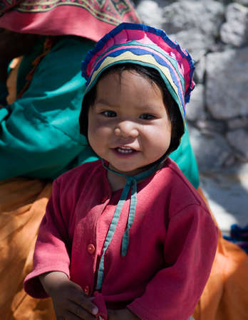 Creel, Chihuahua, Mexico - April 28, 2011: Smiling Tarahumara Native Baby Girlのeditorial素材
