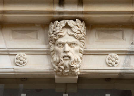 Carved Stone Head Above Doorway In Valletta, Maltaの写真素材