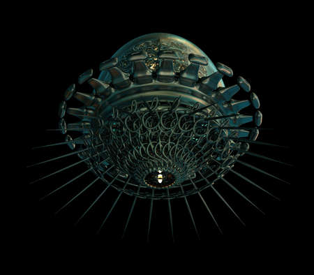 Futuristic Spaceship With Glowing Light Beam Inside. Alien Technologyの写真素材