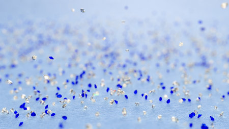 Diamond And Sapphire Rain On Light Blue Background With Shallow Depth Of Field