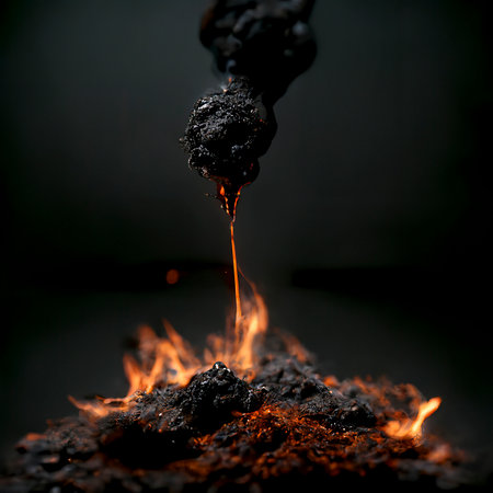 Close up of Melting Lava in Flamesの写真素材
