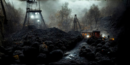 Black Coal Piled up on Surface Level Coal Mineの素材