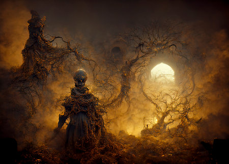 Zombie Rising out of a Graveyard Cemetery in Spooky Dark Nightの素材