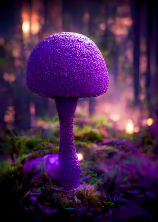 Purple Glowing Mushroom in an Enchanted Magical Forestの素材